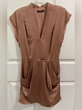 THEME Rose-Gold/Blush Satin Shift/Mini Dress. Size M.